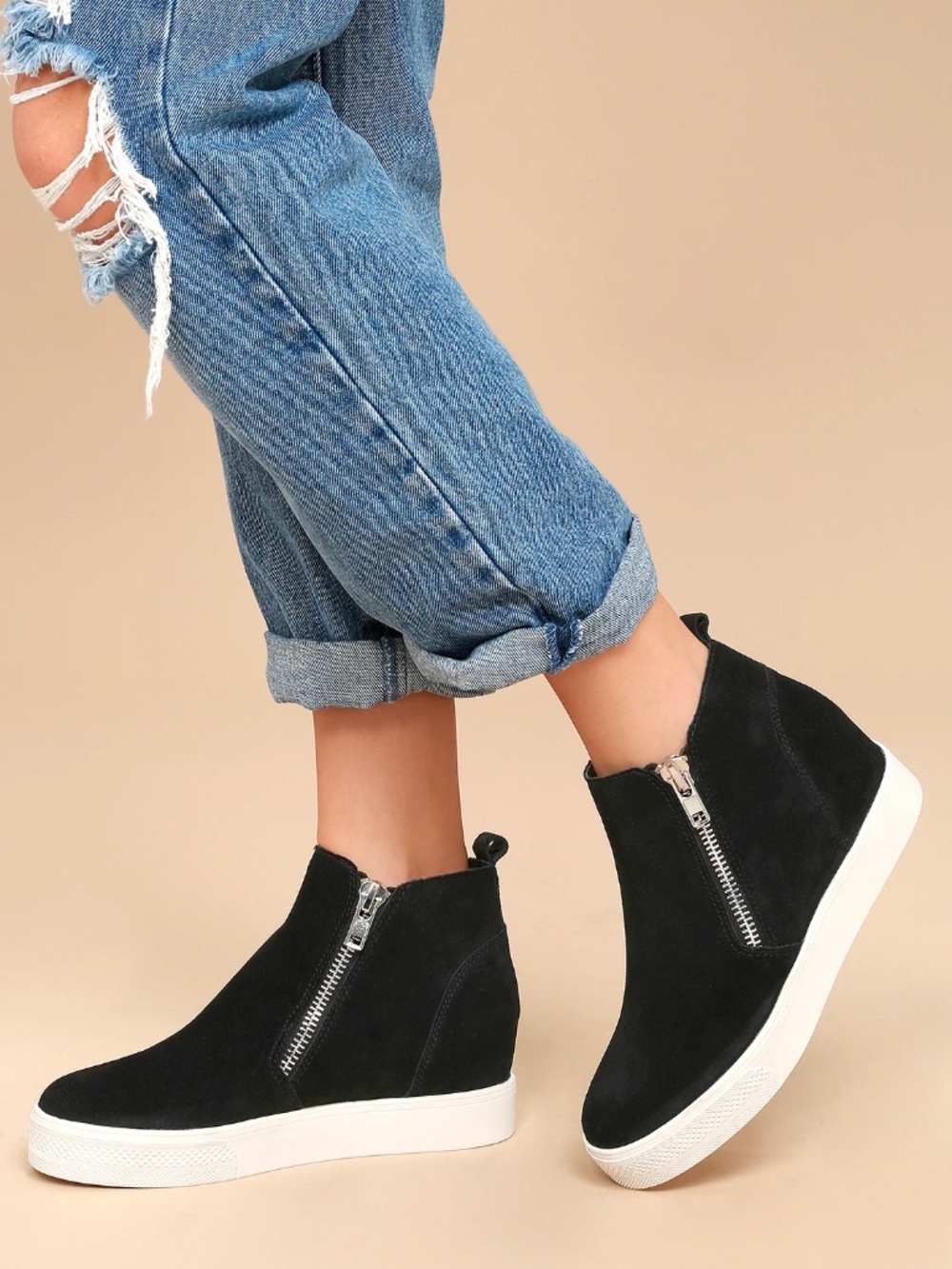 Steve Madden Women's Caliber High Top Suede Black Sneakers, Size 6